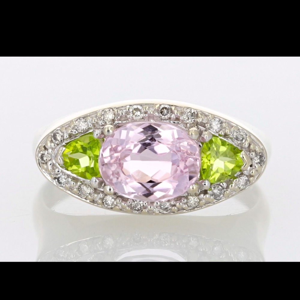 14k Unisex Size 10 Kunzite, Peridot and Diamond Ring 🔮